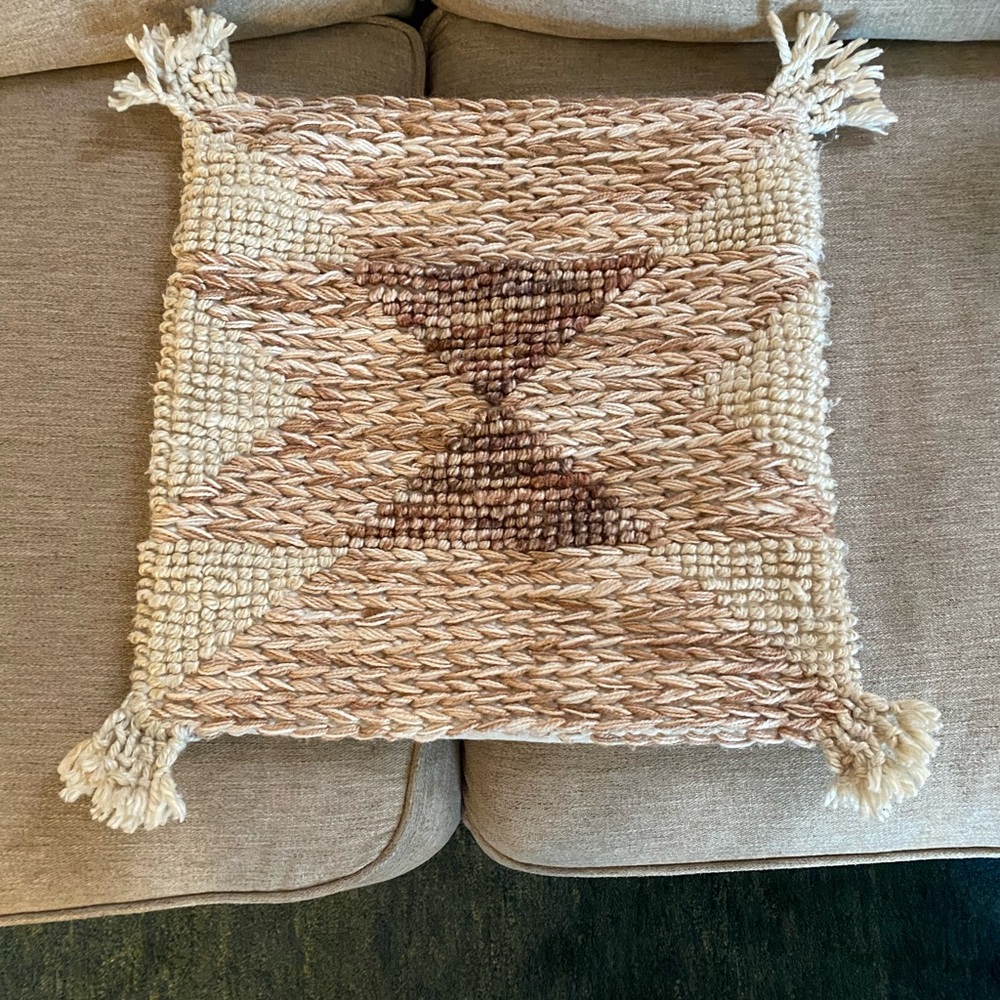 World Market Woven Textured Throw Pillow with Tassels